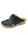 Socofy Retro Ethnic Vacation Floral Patchwork Comfy Closed Toe Clogs