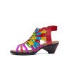 Socofy Genuine Leather Comfy Summer Vacation Bohemian Ethnic Colorblock Heeled Sandals