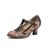 Socofy Genuine Leather Retro Fashion Floral Comfy T-strap Heels