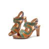 Socofy Retro Ethnic Floral Print Opened Adjustable Hook Loop Patchwork Heeled Sandals