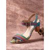 SOCOFY Colorful Strap Cowhide Leather Snakeskin Comfy Wearable Hook Loop Casual Heels Sandals