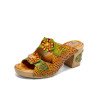 Socofy Genuine Leather Retro Bohemian Three-dimensional Flower Comfy Heeled Sandals