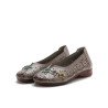 Socofy Genuine Leather Handmade Retro Ethnic Soft Comfy Breathable Hollow Floral Flat Shoes