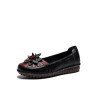 Socofy Genuine Leather Handmade Stitching Shoes Breathable Soft Comfy Floral Decor Casual Retro Ethnic Flats