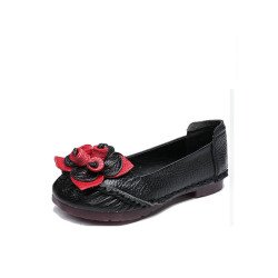 Socofy Genuine Leather Handmade Breathable Soft Comfy Casual Floral Decor Hand Stitching Flat Shoes