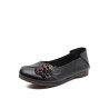 Socofy Genuine Leather Handmade Breathable Soft Comfy Floral Decor Casual Retro Ethnic Flats