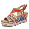 SOCOFY Leather Floral Snakeskin Printed Strappy Buckle Slingback Wedge Sandals Espadrilles