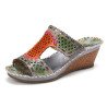 SOCOFY Handmade Leather Contrast Coutouts Stitching Slip on Slides Wedge Sandals