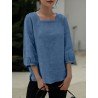 Solid Slit Hem Square Collar 3/4 Sleeve Blouse