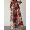 Allover Flower Print Pocket Crew Neck Vintage Dress