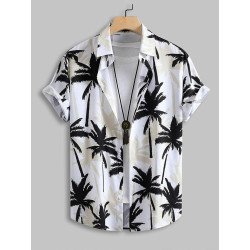 Mens Allover Coconut Tree Print Vacation Short Sleeve Shirts