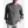 Plus Size Mens Solid Cotton Casual Long Sleeve Henley Shirts With Pocket