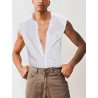 Mens Solid Workout Button Down Sleeveless Shirt