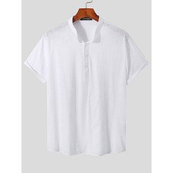 Mens 100% Cotton Stand Collar Henley Shirt