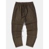 Mens Vertical Striped Cotton Daily Drawstring Waist Pants
