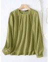 Solid Fold Keyhole Back Long Sleeve Crew Neck Blouse