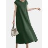 Women Solid Short Sleeve Casual Crew Neck Dress