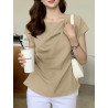 Solid Short Sleeve Crew Neck Blouse For Women