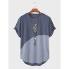 Mens Rose Embroidered Contrast Patchwork Curved Hem Short Sleeve T-Shirts