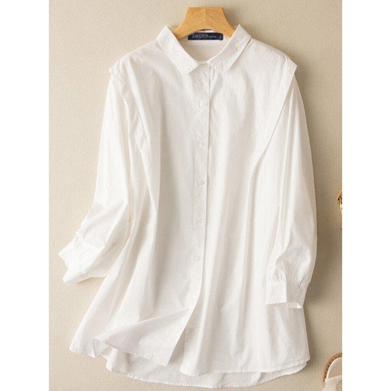 Solid Long Sleeve Lapel Button Front Shirt