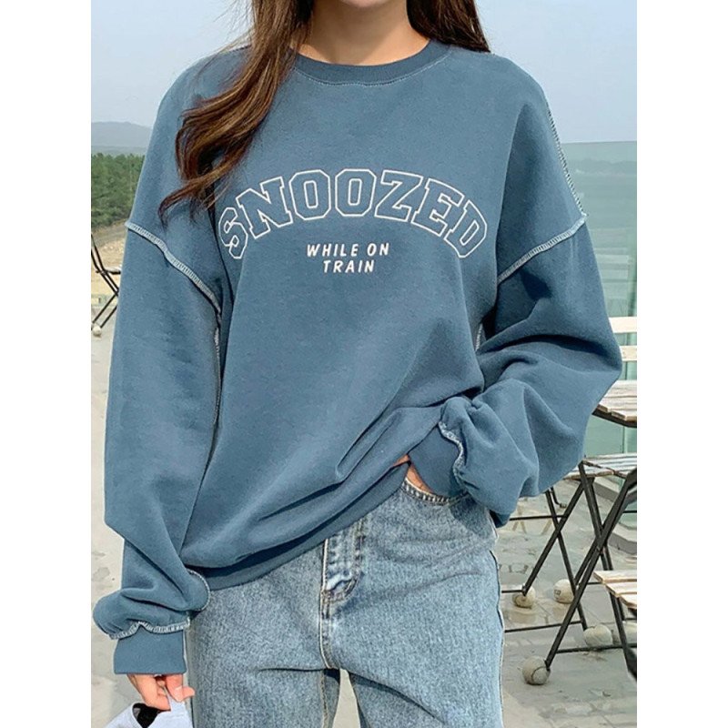 Letters Print Drop Shoulder Long Sleeve Casual Sweatshirt
