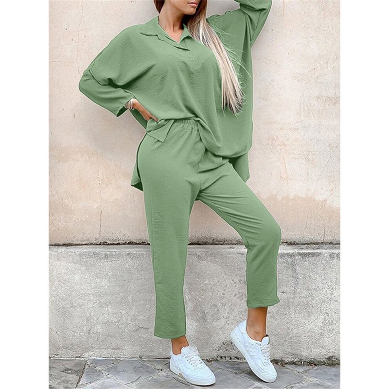 Solid Slit Button Lapel Long Sleeve Two Pieces Suit