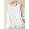 Women Lace Patchwork Hem Crew Neck Sleeveless Tank Top