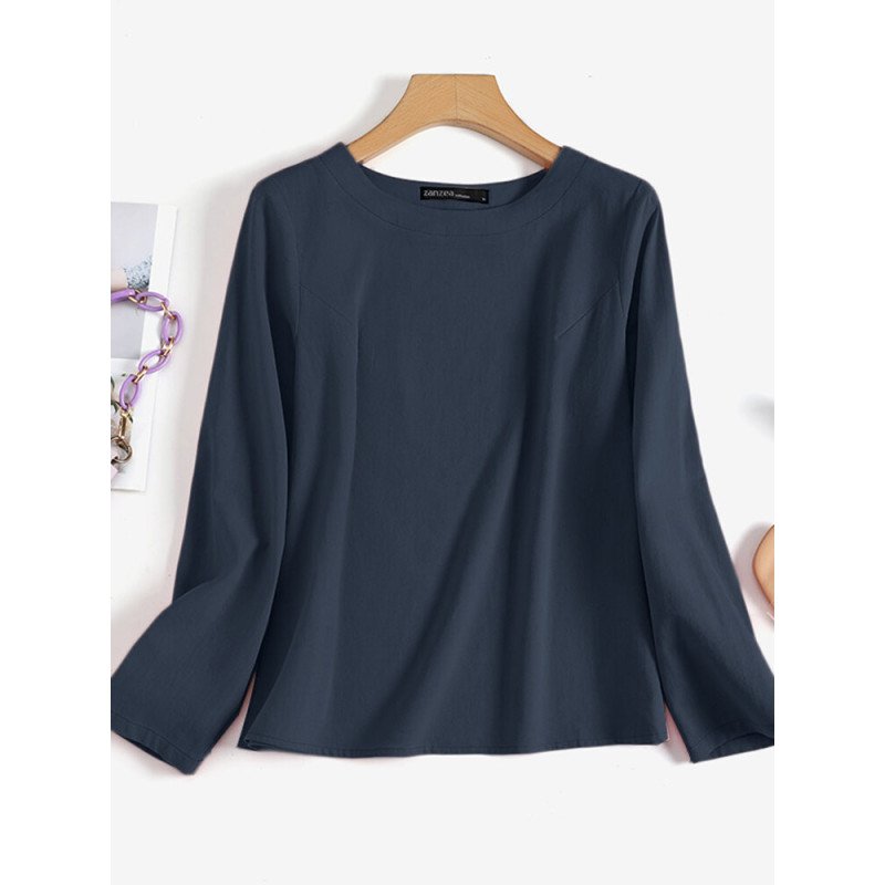 Solid Crew Neck Long Sleeve Casual Women T-shirt