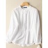 Solid Stand Collar Button Front Long Sleeve Blouse