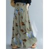 Plants Print Pocket Wide Leg Elastic Waist Loose Pants Women