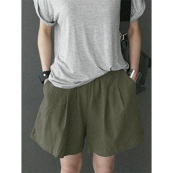 Leisure Solid Ruched Pocket Cotton Shorts