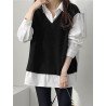 Contrast Patchwork Lapel Fake Two Pieces Sweatshirt