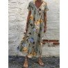 Plants Print Short Sleeve V-neck Dress For Women
