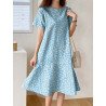 Allover Floral Print Ruffle Hem Short Sleeve Crew Neck Dress