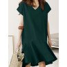 Solid Ruffle V Neck Short Sleeve Casual Midi Dress
