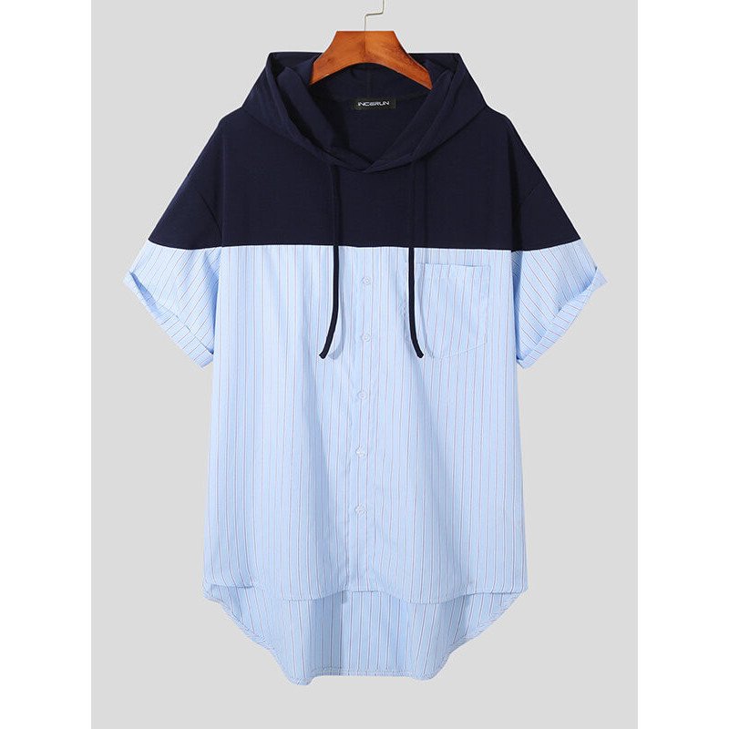 Mens Color Block Pocket Hoodie Shirt