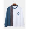 Mens Vintage Ethnic Geometric Print Patchwork Pullover Sweatshirts
