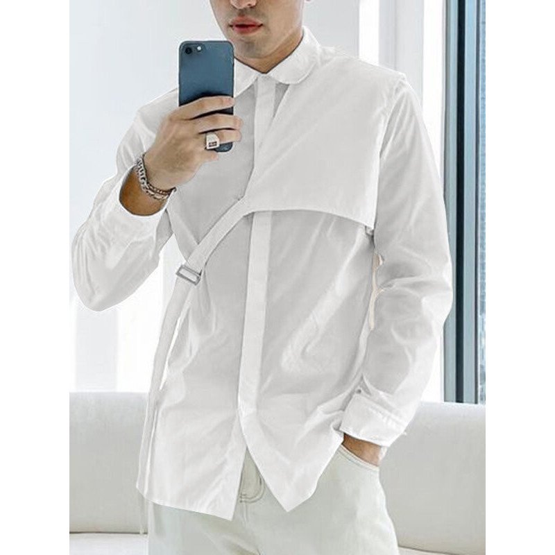 Mens Irregular Plain Long Sleeve Shirt