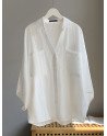 Solid Button Front Loose Lapel 3/4 Sleeve Shirt