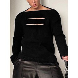 Mens Front Cutout One Word Collar T-shirts