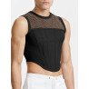 Mens Mesh Patchwork Elastic Curved Hem Tank Top