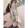 Cottagecore Plant Print Pocket Button Short Sleeve Shirt Dress