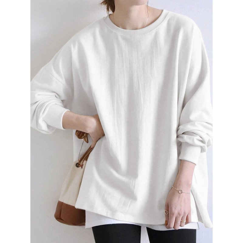 Solid Drop Shoulder Loose Long Sleeve Casual Sweatshirt