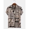 Mens 65% Cotton Fun Newspaper Print Casual Holiday Short Sleeve Shirt