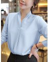 Solid Long Sleeve V-neck Blouse For Women
