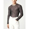 Mens Plaid Mesh See Through Long Sleeve T-shirt