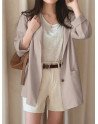 Solid Lapel Long Sleeve Button Front Women Blazer