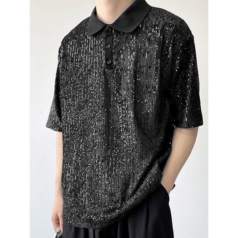 Mens Sequin Sparkle Glitter Patchwork Shirt