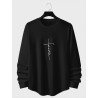 Mens Script Letter Print Curved Hem Long Sleeve T-Shirts