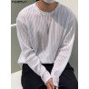 Mens Pleated Mesh Striped Long Sleeve T-Shirts